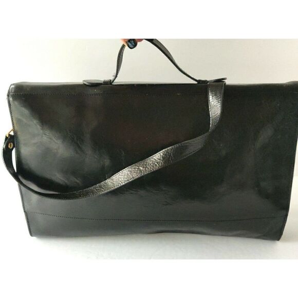 MICHAEL ROME M. FINE BLACK GENUINE LEATHER FLAP BUSINESS TOTE SHOULDER BAG CASE - Picture 6 of 10